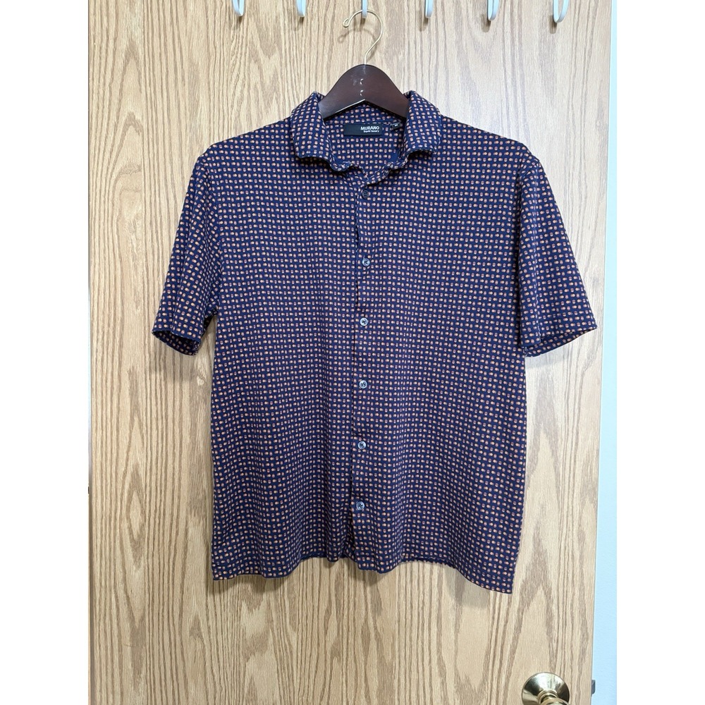Murano Men's Size M Short Sleeve Button Down Blue And Orange Dot Print